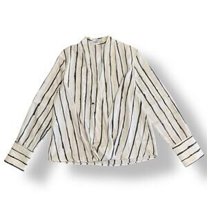 Mango‎ NWOT Striped Wrap Blouse Womens Size 6 White Business Preppy